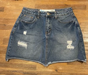 Girls size 13 Blue denim DISTRESSED skirt COTTON ON adjust waist Au 7074 - Picture 1 of 2