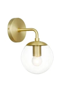 Light Society Zeno Globe gebürstetes Messing Wandbeleuchtung Scone mit weißem Schirm - Bild 1 von 5