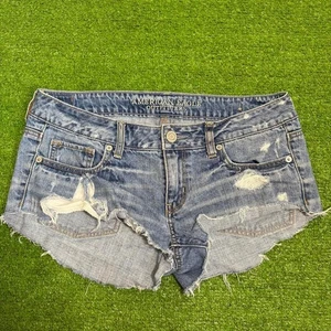 American Eagle mini micro pantaloncino donna taglia 8 effetto invecchiato denim lavaggio leggero - Foto 1 di 7