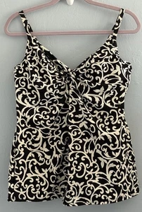Miraclesuit Tankini Swim Top Size 12 Black & White Printed Underwire - Picture 1 of 15
