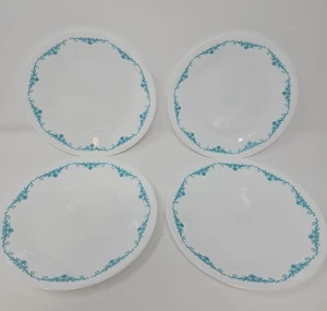 Corelle Garten Spitze Dessert Brot Teller 6,75" Weiß Türkis Design Menge 4 - Bild 1 von 6