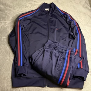 Vintage Nike Tracksuit Men XL Jacket (Large Pants) Y2K Set Striped Sweat Navy - Picture 1 of 20