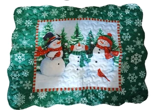 Nuevo par de fundas estándar de vacaciones trío muñecos de nieve borde festoneado 20"X26" poliéster - Imagen 1 de 4