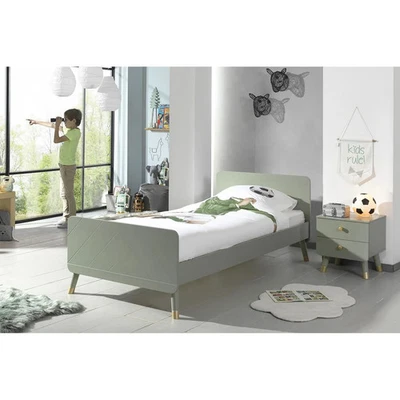 TINY GREEN - Pack Lit 90x200cm + Chevet 2 Tiroirs Vert Olive - Photo 1/4