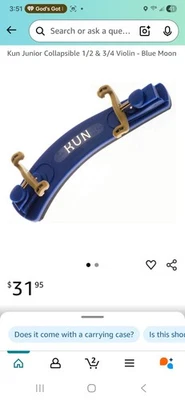 Kun Collapsible Shoulder Rest for Violin 1/2-3/4 Size - Image 1 of 3