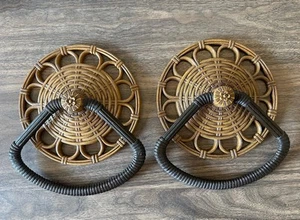 Set Of 2 Vintage Towel Rack Holder Ring Faux Wicker Rattan Plastic Homco Syroco - Picture 1 of 4