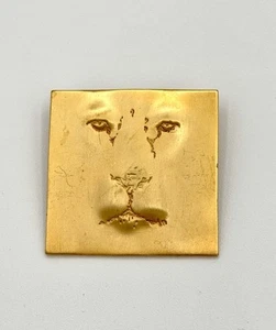 Vintage Signed JJ Square Lion Cat Face Brooch Gold Tone Jonette Jewelry - Picture 1 of 7