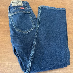 Wrangler klassische Stiefel Jugend Jeans Größe 12 schmal Cowboy dunkle Waschung verstellbare Taille - Bild 1 von 11