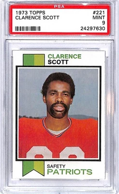 1973 Topps #221 Clarence Scott RC Rookie New England Patriots PSA 9 MINT - Image 1 of 2