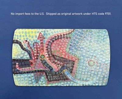 Абстрактная картина осьминога середины века — панель маслом на дереве — примерно 1950-е годы — сертификат подлинности - Изображение 1 из 4