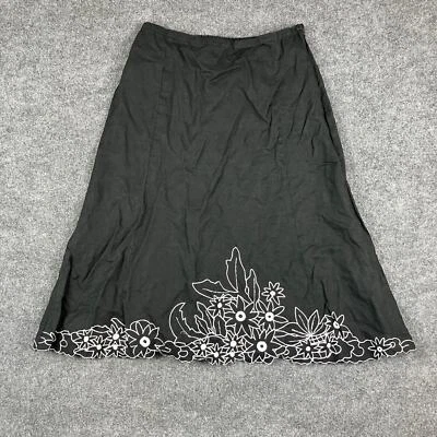 JM Collection Skirt Womens 16 Black Linen A-Line Embroidered Floral Midi - Image 1 of 4