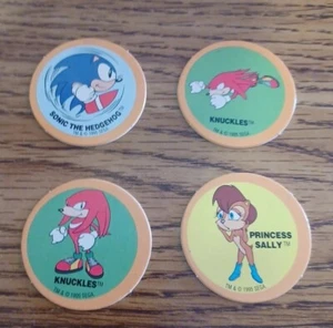 Vintage 1995 Set di 4 Sonic The Hedgehog Pogs Sonic, 2 Knuckles & Princess Sally - Foto 1 di 10
