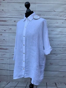 COSMO ITALIAN LADIES BOXY SHAPE LINEN SHIRT ROLL BACK 3/4 SLEEVES 168A - Picture 1 of 25