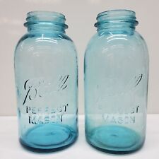 Vintage Ball Perfect Mason Blue Glass Jars Lot of 2 - No Lids