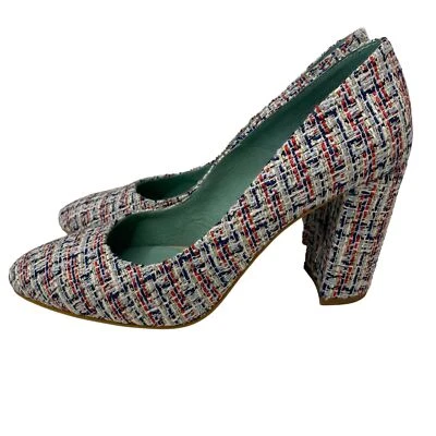 Anthropologie LAB Tacones Tweed Bloque Rojo Plata 3.5" Hecho en España 9US/40EU Foto 1 de 4