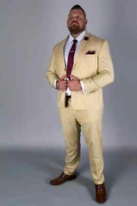 Mens Suit Beige Two 2 Piece Summer Wedding Groom Slim Fit 2PC - Picture 1 of 5
