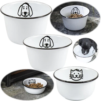 Vintage Hunde-Napf Katzen-Napf Emaille Weiß Rund Retro Wasser Futter Fressnapf - Bild 1 von 4