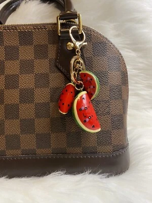 Watermelon Bag Charm Keychain Keyring Gold Red Purse Charm Fun New Gift - Image 1 of 2
