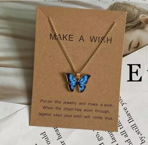 Blue Monarch Butterfly Necklace Gold Color, Birthday, Easter Gift For Girl