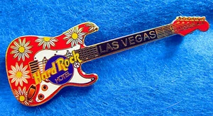 LAS VEGAS HOTEL RED FENDER GUITAR WHITE DAISIES FLOWERS Hard Rock Cafe PIN LE - Picture 1 of 1