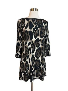 Eva Varro Women’s Tunic Top Size M Black Brown Leopard Animal Print - Picture 1 of 5