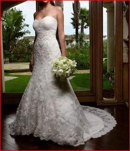 CASABLANCA WEDDING GOWN # 1914 IVORY SIZE 16 BEADED LACE BOLERO JACKET AND VEIL - Picture 1 of 10