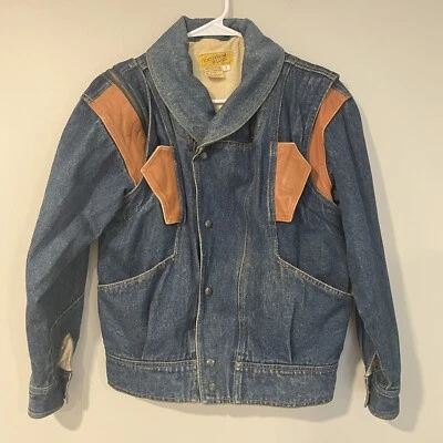 Chaqueta vaquera vintage mangas con cremallera forrada broches de presión años 80 detalles de cuero sintético talla 7 Foto 1 de 4
