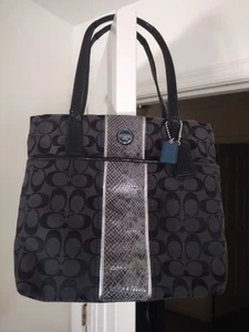 COACH Signature Python Stripe Tote Shoulder Canvas Handbag (H1360-F25706) - Picture 1 of 4