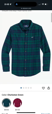 NWT Vineyard Vines Boys Flannel Check Flannel Button Down Shirt in Navy/Green 7 - Image 1 of 4