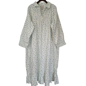 Laura Ashley Vintage Flannel Floral Nightgown Dress Cottage XL White Green NWOT - Picture 1 of 7
