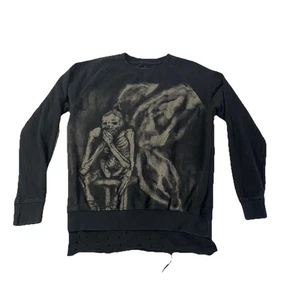 Hot Topic Skeleton Angel Destructed Sweatshirt Size Small Grunge Gothic Emo - Picture 1 of 12