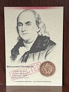 Benjamin Franklin authentifizierte Tinte abgelehnt 1899 Indian Head Penny Karte - Bild 1 von 6