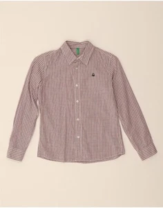 BENETTON Boys Shirt 8-9 Years Large Pink Check Cotton CD07 - Picture 1 of 3