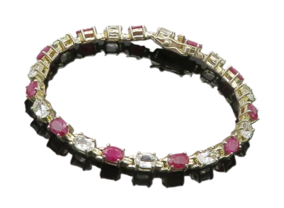 925 Sterling Silver  Shiny Prong Set Ruby & Topaz Chain Bracelet  BT5949 - Image 1 of 4