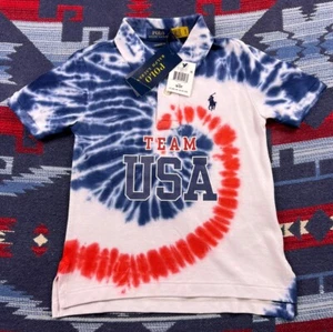 Polo Ralph Lauren Team USA Polo Shirt Tie Dye Blue Red Pony Preppy Boys Sz 3T - Picture 1 of 10