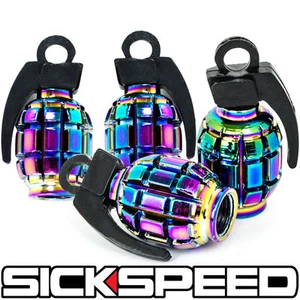 4 ANODIZED GRENADE VALVE STEM CAP KIT/SET FOR RIMS/WHEELS/TIRES P5 NEO CHROME - Picture 1 of 1