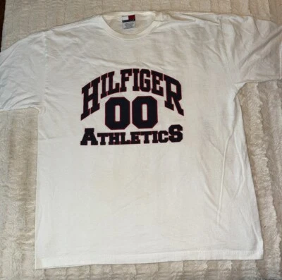 Винтажная футболка Tommy Hilfiger Athletics XL для взрослых большая 2000 белая Y2K - Изображение 1 из 4