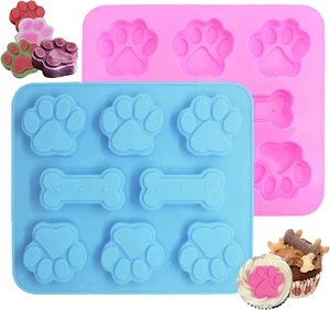 2 Pack Silicone Molds - Puppy Dog Paw & Dog Bone Shapes for Baking Chocolate, Ca - Picture 1 of 5