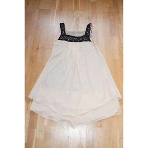 Cream Babydoll Dress Black Lace Layered A-Line Party Going Out BNWT Size 16 - Picture 1 of 8