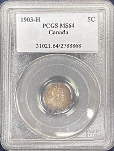 1903-H Canada Five Cent Coin - PCGS MS64