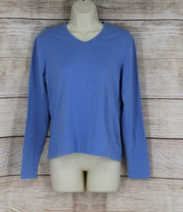Hanes Perfect T Stretch Womens Size Medium Long Sleeve V-Neck Shirt Baby Blue - Picture 1 of 6