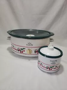 2 Rival Crock Pot Set Stoneware Large Cooker And Dipper Cherries 🍒 - Picture 1 of 12