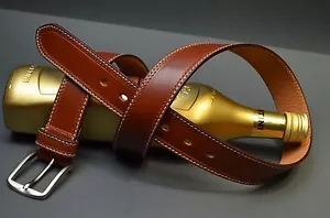BELT MENS 35 MM HAVANA BROWN GENUINE MA LEATHER HANDMADE SPAIN CASUAL DRESS BELT - Picture 1 of 7