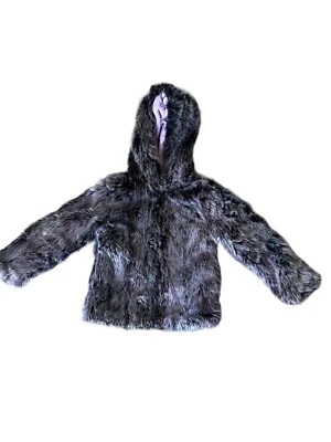 American Widgeon Girl’s Faux Fur Coat Jacket Size 5 Hooded Purple and Gray - Image 1 of 4