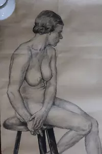 große Akt Zeichnung Bauhaus Art Deco auf Rowak Hocker Weimar Gemälde - Bild 1 von 6
