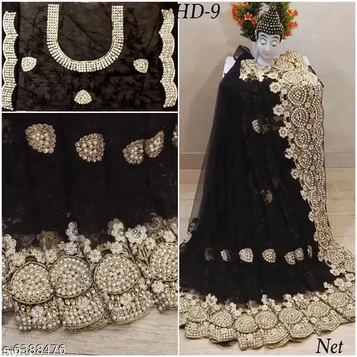 女士网纱丽丝绸纱丽刺绣纱丽带独立衬衫 — 第 1/1 张图片