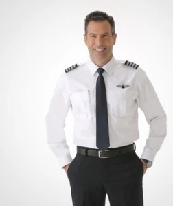 Brandneu, sexy Herren Pilot Style Shirts mit Schulterklappen, normale Passform, langer Arm. - Bild 1 von 2