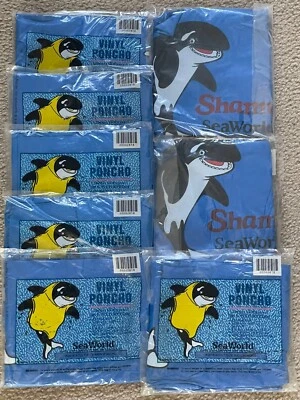 全新! 海洋世界乙烯基连帽斗篷蓝色防水沙姆(尺寸:成人)库存! — 第 1/2 张图片