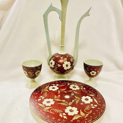 Antique Wooden Toy Tea Set Hand Painted From Pakistan Or India Unique Rare  - Image 1 of 4