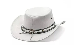Western Genuine Leather Cowboy Hat – Vintage Braided Style for Men and Women - Picture 1 of 8